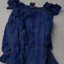 Women Summer Mini Dress Casual Puff Short Sleeve Square Neck Flowy Ruffle A Line Smocked Short Beach Dresses Pockets (Medium, Blue)