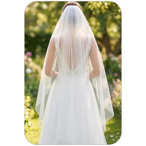 HEREAD 1 Tier Bride Wedding Veil Short Fingertip Length Bridal Tulle Veils with Comb for Women (White)
