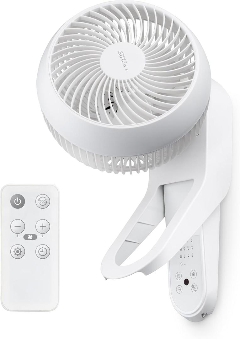 IRIS USA WOOZOO Air Circulator Wall Mount Fan with Remote, 360° Oscillation, 3 Speeds, 414 sqft Coverage, Quiet 30dB Motor, Adjustable Tilt, for Bedroom, Living Room, Office, Dorm, White