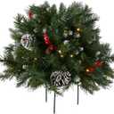 National Tree Company 18 in Pre-Lit Frosted Berry Artificial Christmas Urn Filler, Christmas Decoration with Pinecones, 35 Clear LED Lights, 175 Tips, Timer, Tripod Stake, Green