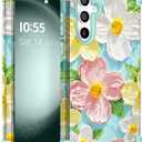 for Galaxy S23 FE Case,3 in 1 Oil Painting Flower Pattern Heavy Duty Shockproof Protection Silicone Rubber Bumper+Hard Plastic Hybrid Protective Cover for Samsung S23 FE 6.4",Green Flower