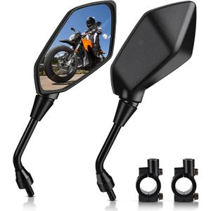 MICTUNING Universal Hawk-eye Motorcycle Convex Rear View Mirror - with 10mm Bolt, Handle Bar Mount Clamp Compatible with Cruiser, Suzuki, Honda, Victory and More