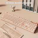 Typewriter Style Mechanical Gaming Keyboard White LED Backlit 104-Key NKRO Pink Switches Retro Round Keycaps Golden Ring Volume Knob Metal Panel Wired USB-C Detachable Cable, Rose Gold