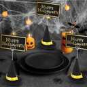 6 Set Felt Halloween Place Card Holders with 6 Pcs Place Cards and 6 Pcs Witch Hats Place Card Holders Table Number Photo Holder Table Decor for Halloween Party Wedding Birthday Decorations