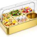 Ziliny Countertop Food Serving Display Container Clear Roll Top Cover 6 Pan Stainless Steel Ice Food Buffet Server Salad Bar Pizza Topping Station Condiment Dispenser Restaurant Kitchen Party(Gold) 22.05"L x 14.96"W x 10.63"H