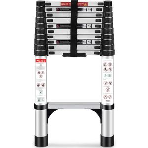 10.5 FT Telescoping Ladder, Adjustable Multi-Purpose Collapsible Extension with Stabilizers, Heavy Duty 330 lbs Max Capacity, Ideal for Home and Outdoor Work,Silver