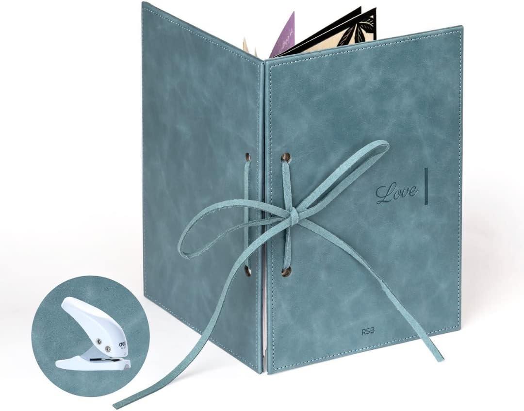 Greeting Card Organizer Kit, Premium Vegan Leather, Transform Your Greeting Cards into a Forever Greeting Card Binder/Book/ Holder and Greeting Card Keeper (With Hole Punch, Love)