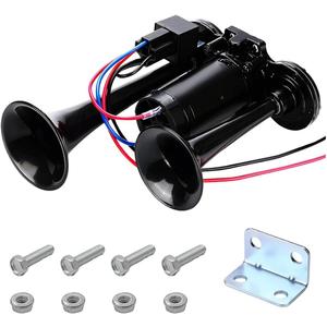 12V Car Air Horn, 600db Super Loud Dual Trumpet Air Horn Kit, Dual Electric Air Horns Kit with Compressor for Vehicle, Truck, Motorcycle, Universal Car Accessories (Black)