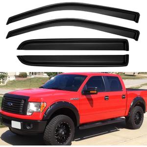 Window Visors Rain Guards for 2009-2014 Ford F150 SuperCrew Cab, Out-Channel Window Vent Wind Deflectors Visors Shades for 2010-2014 F-150 SVT Raptor Full-Size Cab