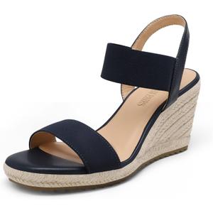 DREAM PAIRS Womens Open Toe Espadrilles Dressy Platform Sandals Slip on Elastic Ankle Strap Wedges Sandals (5.5, Navy)