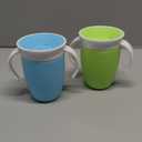 Munchkin Sippy Cup for 6 Month Old and Up, Spill Proof Miracle 360 Toddler Cups with Transition Handles, 7 Ounce, 2 Pack, Blue/Green