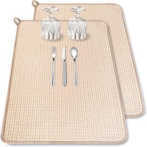 2 Pack XXL Large Microfiber Dish Drying Mat,24*17 inch Absorbent Dish Drainer Kitchen Counter,Dish Drying Pad for Countertops,Sinks,Draining Racks(Beige)