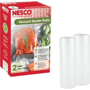 NESCO VS-03R Vacuum Sealer Bags for Home Food Storage, Liquid‑Friendly Bags Safe for Microwave and Sous‑Vide Cookin 8" x 20'