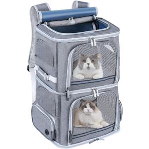 Double Cat Carrier for 2 Cats,Dog Backpack Carrier for Medium Dogs,Double Compartment Pet Carrier Backpack for Dual Pets,for Outdoor Traveling/Stroll and Picnic (Grey)