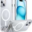 Temdan Magnetic Compatible with iPhone 15 Case, [Built-in Invisible Kickstand][Compatible with MagSafe] [Military Grade Shockproof] Slim Translucent Matte Phone Case for iPhone 15 6.1" (Silver)