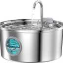 QVIKPMU Cat Water Fountain Stainless Steel, 3.2L/108oz Quiet Water Fountains for Cats Indoor, Water Level Window, Quadruple Filtration Pet Water Fountain for Cats/Puppy (10 Filter 6 Filter Cotton)
