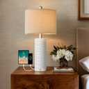 PORTRES 24" Modern Ceramic 3-Way Dimmable Touch Table Lamp Set of 2 for Bedroom White Farmhouse Bedside Lamps with USB A+C Charging Ports for Living Room Nightstand Lamp End Table Lamps