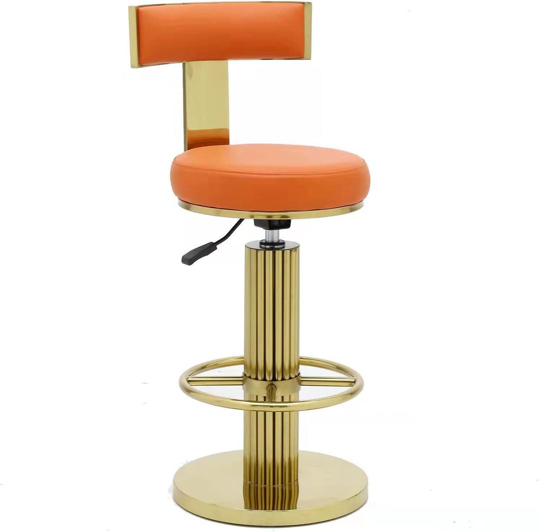FUNROLUX Counter Height Bar Stools with Back, Modern Adjustable Height Barstools Swivel Bar Chair with Polished Gold Stainless Steel Legs for Kitchen Island Counter Living Room Coffee Shop (Orange)