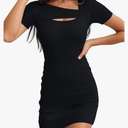 Valiamcep Women's Summer Mini Dress Short Sleeve Square Neck Cut Out Sexy Ribbed Knit Fitted Casual Pencil Bodycon Dresses Size Small