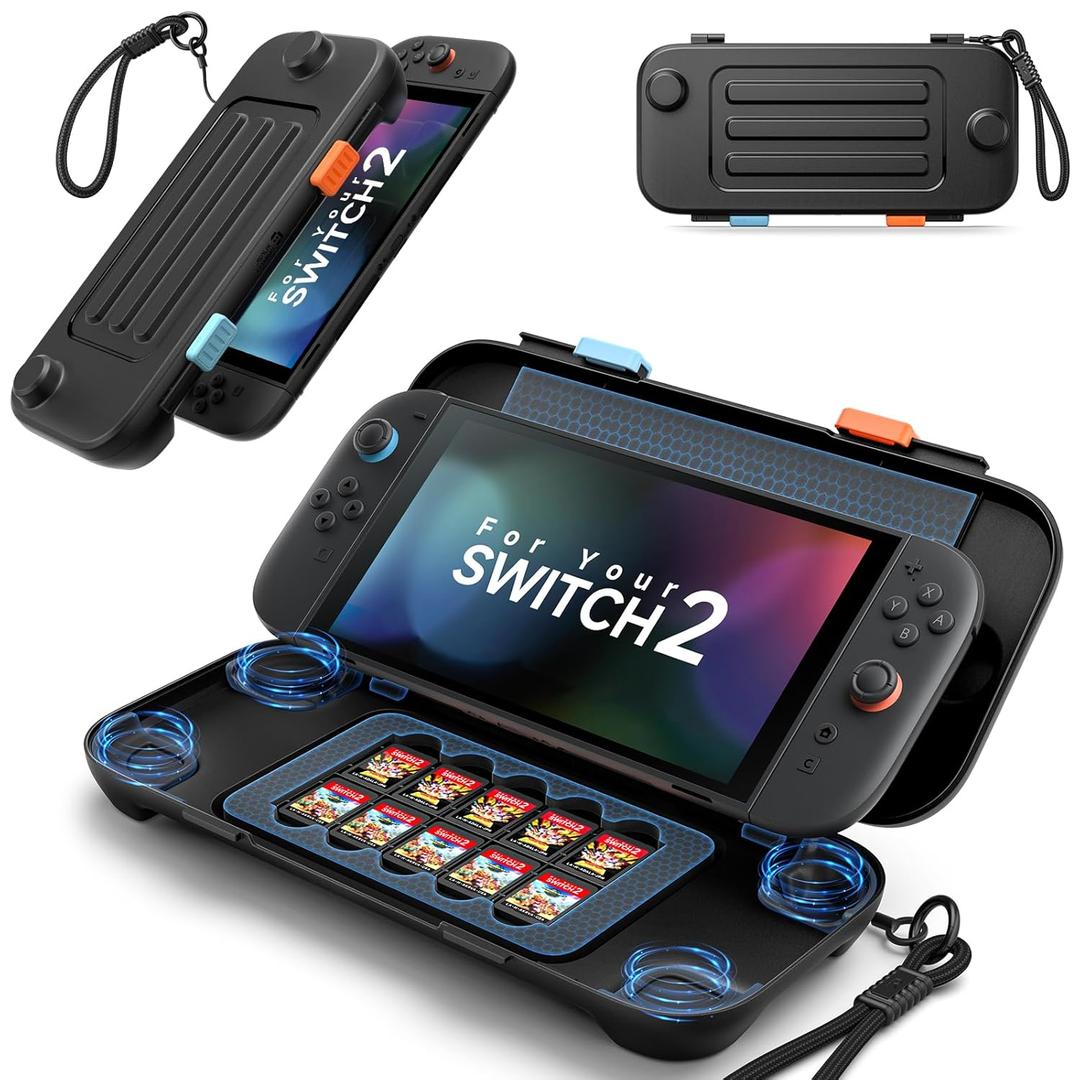 JSAUX Hard Carrying Case for Nintendo Switch 2 (2025), PC Protective Shell for Switch 2 Storage, Dustproof, Portable, Travel, Built-in 10 Game Card Slot - Black PC0126