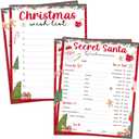 2 x 8"x10" Christmas Wish List Secret Santa Gift Exchange Card - 20PCS Double-side Christmas Questionnaire Cards - Home, Office, Classroom Xmas Holiday Party Gift Idea For Family, Friends, Coworkers - A01