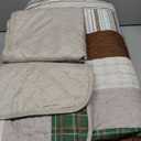 DJY Striped Quilt Set King Size, Boho Brown Green Striped Bedspread Coverlet Set Soft Microfiber Patchwork Quilt Bedding Set 3 Pieces for All Season (110"x90")