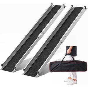 Adjustable Wheelchair Ramp 6FT Telescoping Portable Ramps for Steps Aluminum Lightweight Ramp with Storage Bag Non-Skid Ramps for Wheelchair for Home 72" L x 7.4" W 600lbs Capacity (2 Pack)