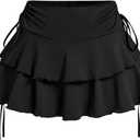 Women's Y2k Mini Ruffle Skirts with Shorts Tiered Layers Cute Elastic Waist Coquette Skort Drawstring Side Bow Tie, XL