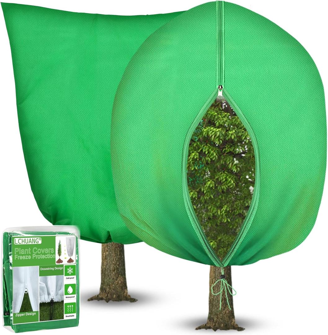 LCHUANG 2Pack Winter Plant Covers Freeze Protection - 71" x 63" Large Thickened Frost Blankets for Plants Fruit Tree Shrubs Cloth Protector Drawstring Bags Jacket for Outdoor Plants (3.2 oz/yd)