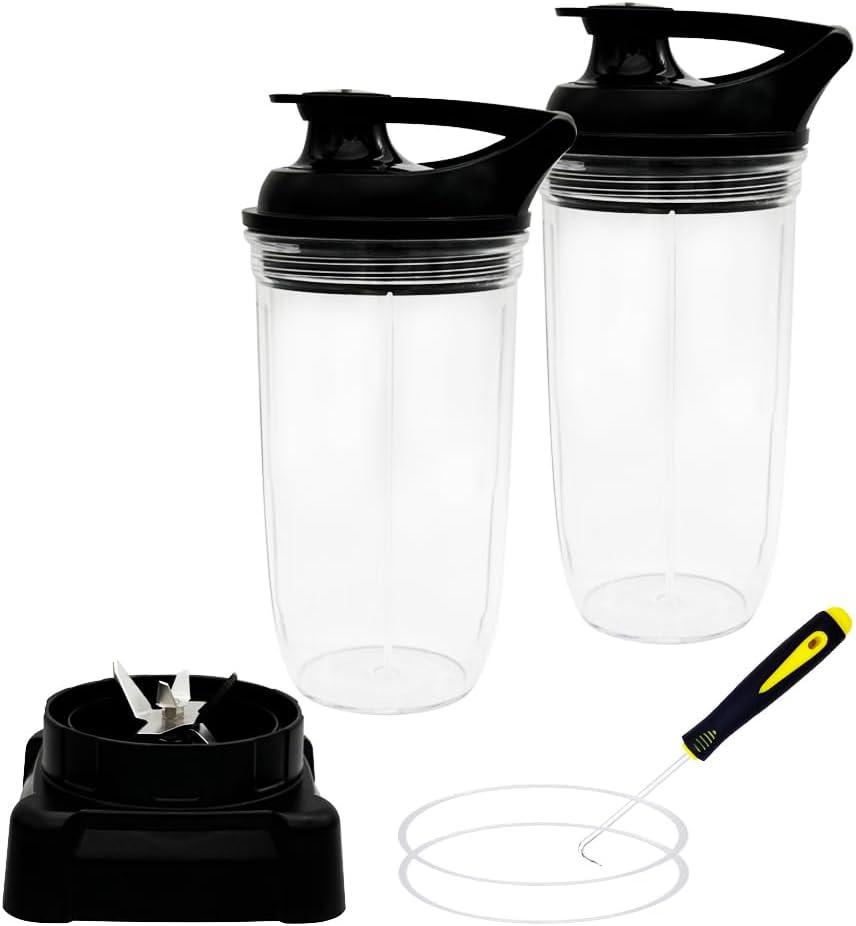 Upgrade Replacement Square Pro extractor blade with 2pcs 24oz Cup and 2pcs To-Go-Lid, Compatible with Ninja Professional 1000W Blender Model: BL610 30/BL610 BRN 30/BL611C