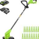 Greenworks 24V 10" Cordless String Trimmer with 2.0Ah Battery and Charger, 20 Replacement Blades Included