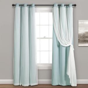 Lush Decor Sheer Grommet Curtains With Insulated Blackout Lining, Window Curtain Panels, Pair, 38"W x 95"L, Blue - Curtain With Sheer Overlay, Elegant Blackout Curtains for Bedroom