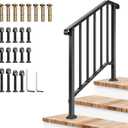 VIVOSUN Outdoor Handrail, 3 Step Stair Handrail, 40" x 36" Fits 1 to 3 Steps, Wrought Mattle Iron Stair Railing with Curved End and Balusters for Concrete Step, Porch Steps, One-Step Assembly, Black