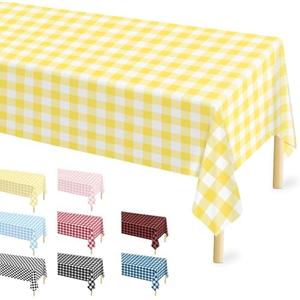 4 Pcs Yellow Checkered Tablecloth 54 ×108 Inches Rectangle Yellow Gingham Tablecover Disposable Plastic Waterproof Table Cover for Outdoor Picnic, Kitchen, Holiday Birthday Party