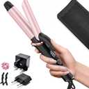 Travel Curling Iron 1 Inch,Dual Voltage Curling Iron 110-240V with European Plug,Small Curling Wand for Women & Short Hair, 5 Temp Digital Settings, Auto-Off, Anti-Scald,Heat-Resistant pad (Rose Gold)