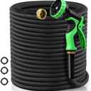 NON-EXPANDABLE Garden Hose 50ft x5/8'', Heavy Duty Flexible Water Hose with 10-Function Sprayer, Lightweight, Leak Proof, Durable Fabric Skin, Pressure Resistant for Yard, Outdoor