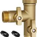 Solid Brass High Flow 2 Way Type Garden Hose Splitter, 360 Degree Rotation 3/4" Spigot Faucet Connectors