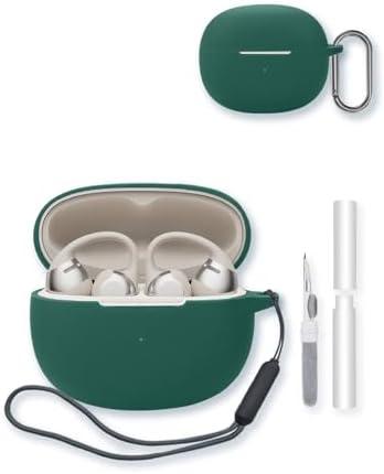Case for SHOKZ OpenDots ONE Earbuds,Soft Protective,BOVUGAC Silicone Case Cover with Keychain & Cleaning Kit & Lanyard for SHOKZ OpenDots ONE Accessories-Green