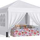 Driftalia 10x10 Pop Up Canopy with Sidewalls, One Push Instant Canopy Tent with Carry Bag for Events, Parties, Beach, Camping - White/Clear