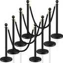 Ferraycle 8 Pcs Stainless Steel Crowd Control Stanchions and Velvet Ropes 5 ft Red Carpet Poles Black Ropes Safety Barriers with Sand Injection Hollow Base for Party Supplies