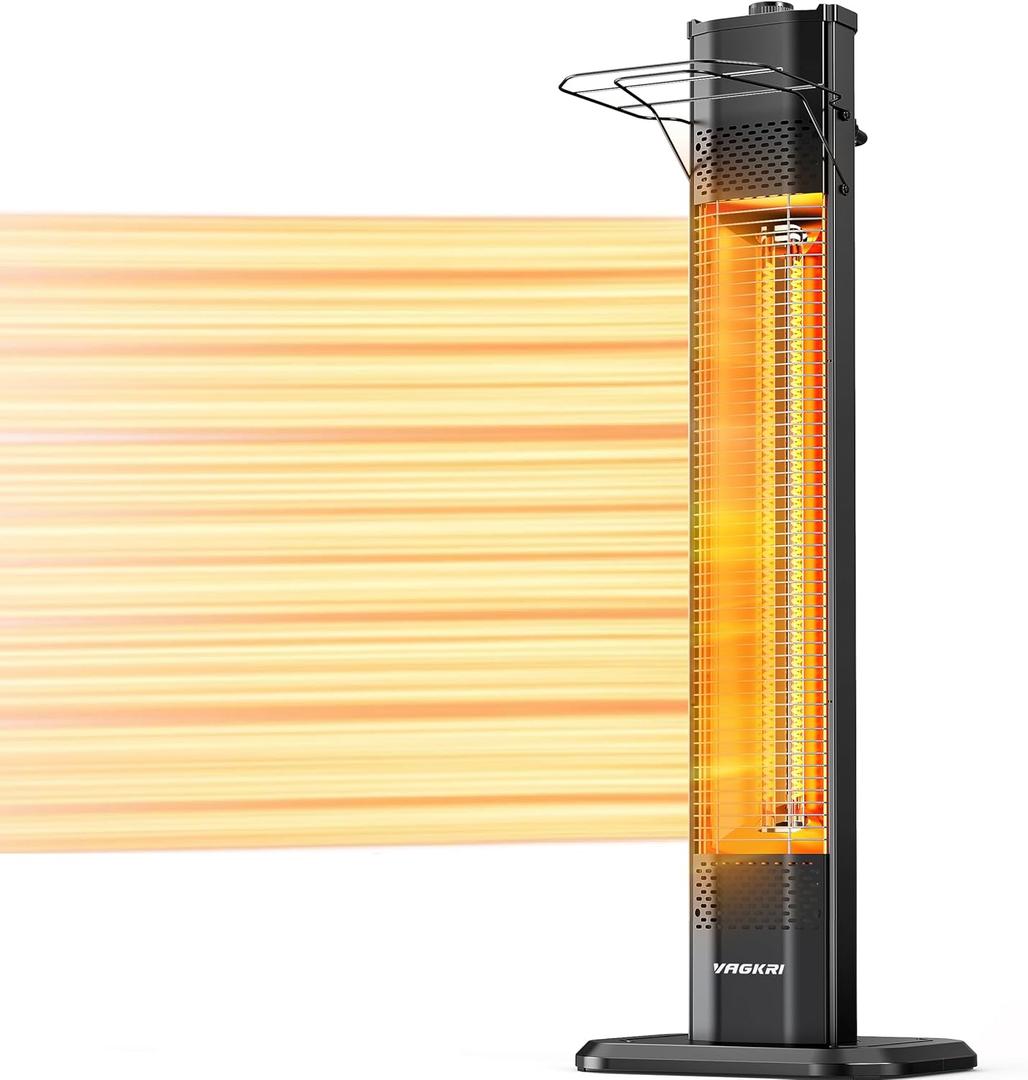 VAGKRI Outdoor Electric Patio Heater, 1500W Dual Carbon Tube Infrared Heater, Tip-Over & Overheat Protection,1S Instant Heat, IPX5 Waterproof, Tower Space Heater for Patio, Backyard & Garage