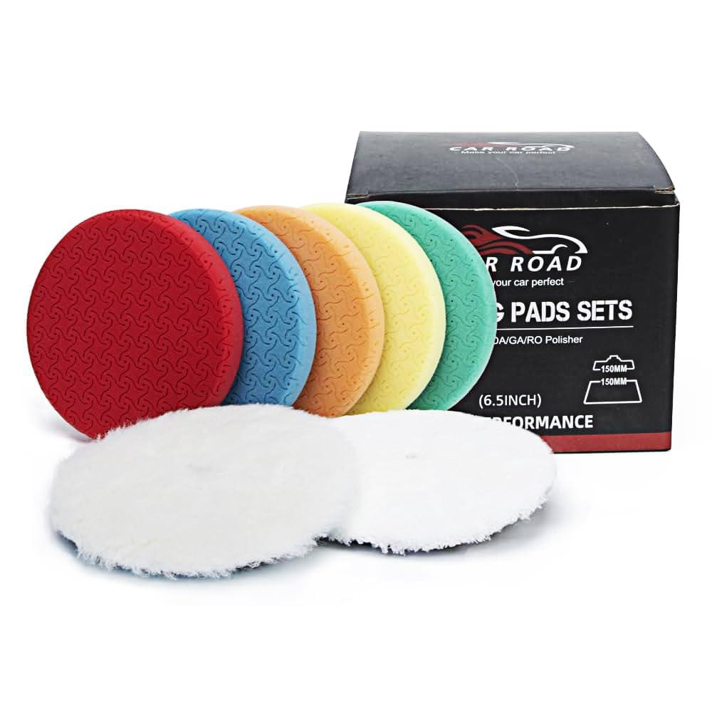 6" Buffing Polishing Pads Kit, 7Pcs 6.5" Backing Plate, Sponge & Woolen Pads - 6" Drill Attachment Set for Car Buffer Polish & Wax (6 Inch (150mm))