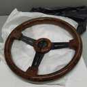 14" Classic Wood Grain Steering Wheel Riveted Light Wood Grip, Universal Automotive Steering Wheels Slotted 3 Spoke with Horn Button, 350mm 14inch Black