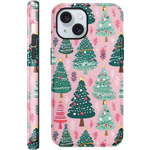 lioscre Case Compatible with for iPhone 15 Plus 6.7'', Cute Preppy Christmas Tree Pattern Phone Case, Aesthetic Hybrid 2-Layer Hard Shell Resistant Shockproof Protective Cover for Girl Women Men