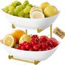 Lifewit Plastic Fruit Bowl for Kitchen Counter, 2 Tier Fruit Basket with Gold Metal Stand, Tiered Fruit Holder for Countertop Serving Tray for Vegetable/Dessert in Party 28 x 21 x 23cm/11 x 8.4 x 9