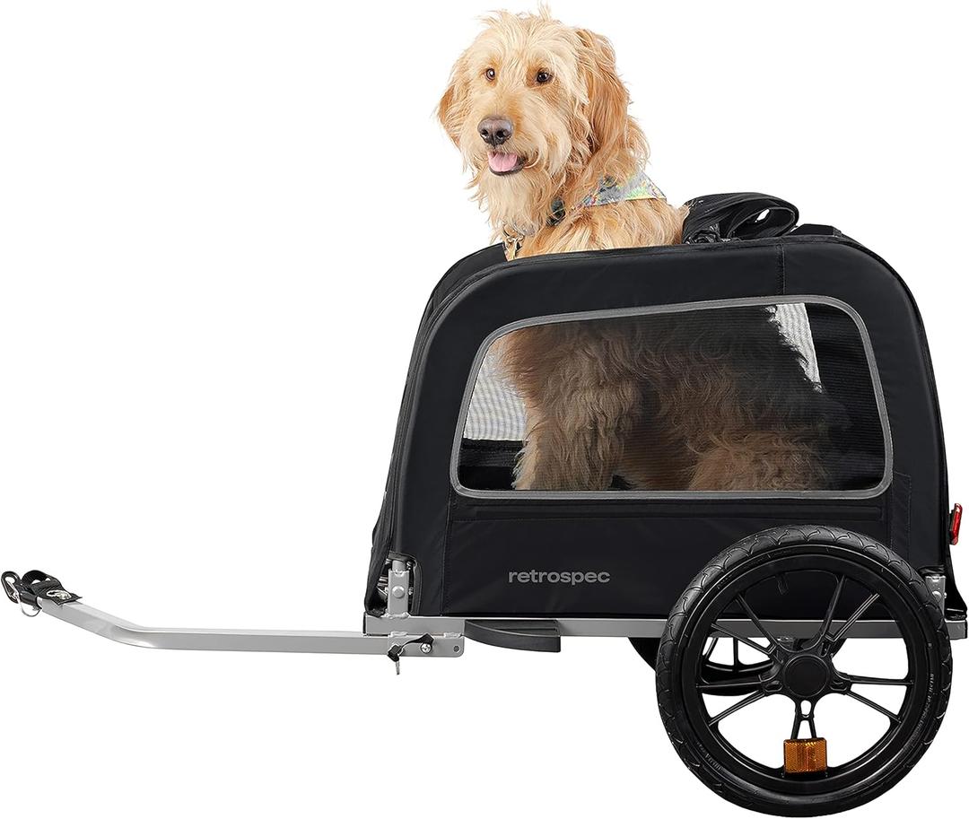Retrospec Rover Waggin' Pet Bike Trailer - Small & Medium Sized Dogs Bicycle Carrier - Foldable Frame with 16 Inch Wheels - Non-Slip Floor & Internal Leash (Black)
