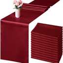 Aneco 12 Pack Satin Table Runner 12 x 108 Inch Burgundy Long Wedding Satin Silk Table Runner for Wedding Banquet Graduations Birthday Party Decoration