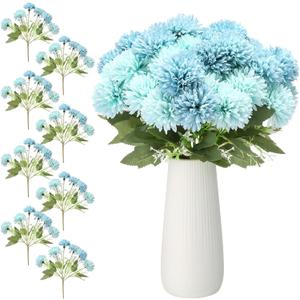 Thiccywoov 48 Heads Artificial Chrysanthemums Flowers Bouquets Silk Chrysanthemum Ball Fake Mum Artificial Mums for Outdoors Faux Silk Ball Flower for Home Table Centerpieces Decor (Blue)