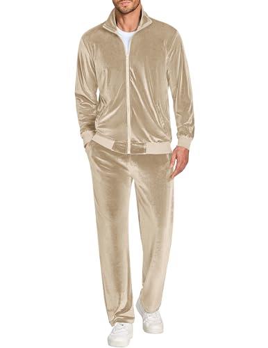 COOFANDY Velvet Track Suit for Men Long Sleeve Jacket Suits 2 Piece Zipper Party Wedding Sweatsuits Pants Sets XL