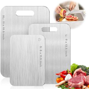 Katuchef Titanium Cutting Boards for Kitchen - 100% Pure Titanium Cutting Board set Double Sided Non Toxic Titanware Chopping Board,Dishwasher Safe Cutting Boards Mothers Day Gifts(1PC-L-9x13.5In)